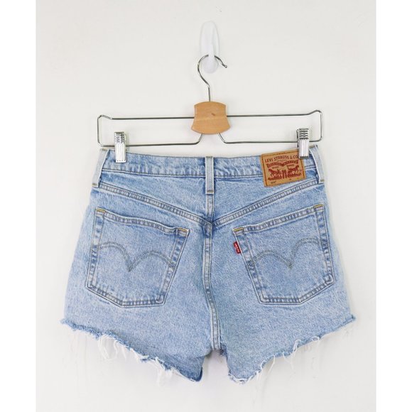 Levi's 501 High Rise Shorts Distressed Stretch Denim Button Fly Tango Light Wash - Picture 6 of 7